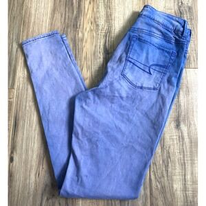 NWT American Eagle Womens Stretch Sky High Jegging Jeans Technicolor Blue Sz 2